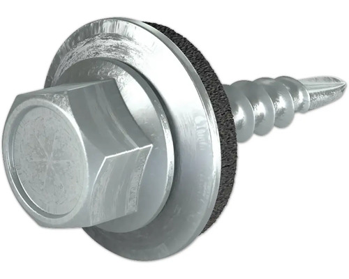 PRECIT SKÜ-Schrauben 4,8 mm x 20 mm verzinkt Pack = 100 St Nahaufnahme einer einzelnen Schraube mit Sechskantkopf und Dichtscheibe