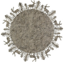 Runder Filzuntersetzer mit Hirsch- und Tannenbaum-Motiven