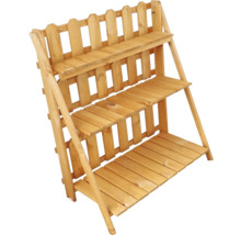 Dreistufiges, zusammenklappbares Pflanzenregal aus Holz für den Garten.