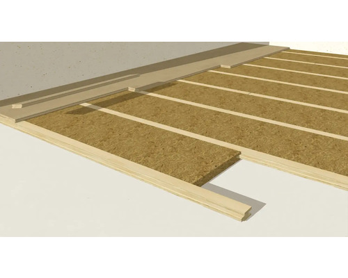 Illustration eines Bodens mit Dämmmaterial zwischen Holzbalken