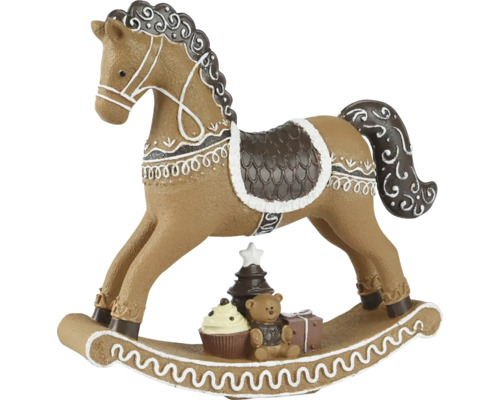 Weihnachtsdekoration Schaukelpferd und Lebkuchen Polyresin 20 x 5 x 20 cm Dekoratives Schaukelpferd mit Teddy, Geschenk und Tanne als Weihnachtsdekoration
