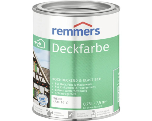 Remmers Deckfarbe Holzfarbe RAL 9016 weiß 750 ml Farbeimer mit Remmers Deckfarbe für Holz, Putz und Mauerwerk