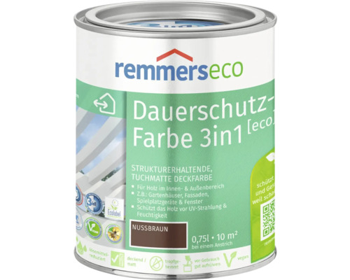 Remmers eco Öl-Farbe Holzfarbe nussbraun 750 ml Remmers Eco Dauerschutz-Farbe 3in1 Nussbraun in einer Metalldose