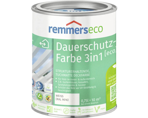 Remmers eco Öl-Farbe Holzfarbe RAL 9016 weiß 750 ml Dauerholzschutzfarbe 3in1 von Remmers Eco im Farbeimer