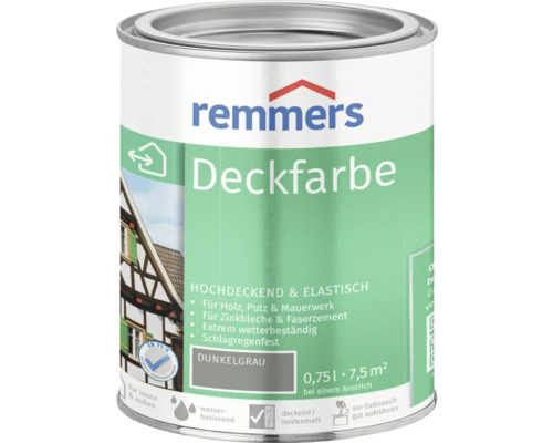 Remmers Deckfarbe Holzfarbe dunkelgrau 750 ml Remmers Deckfarbe, dunkelgrau, 0,75 Liter Dose für Innen- und Außenbereiche