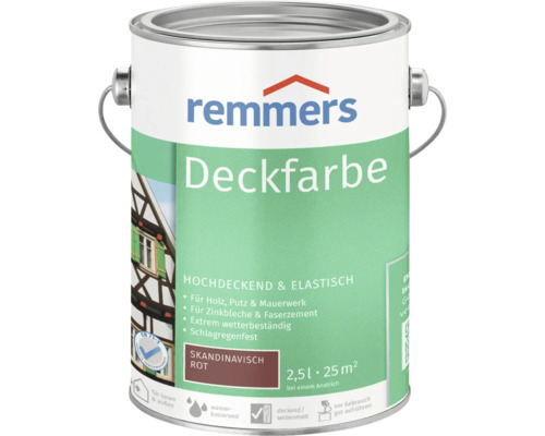 Remmers Deckfarbe Holzfarbe skandinavischrot 2,5 l Remmers Deckfarbe Skandinavisch Rot, 2,5 Liter Dose für Holz, Putz und Mauerwerk