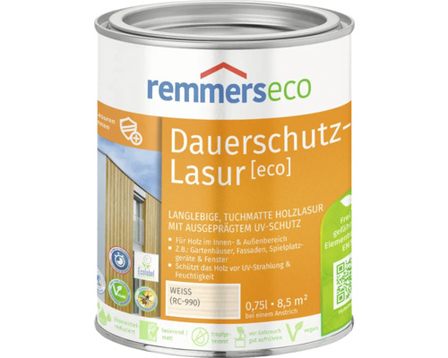 Remmers eco Dauerschutzlasur weiß 750 ml Dose Holzlasur Weiss 0,75 Liter für Innen- und Aussenbereich