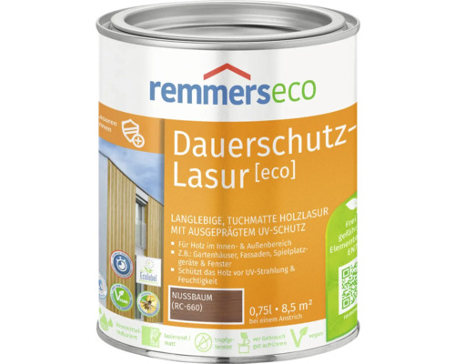 Remmers eco Dauerschutzlasur nussbaum 750 ml Remmers Dauerschutz-Lasur Eco Nussbaum, Holzlasur für den Innen- und Außenbereich im 0,75 Liter Gebinde