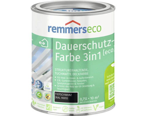 Remmers eco Öl-Farbe Holzfarbe RAL 9005 schwarz 750 ml Dose Remmers Eco Dauerschutz Farbe 3in1, tiefschwarz, Inhalt 0,75 Liter