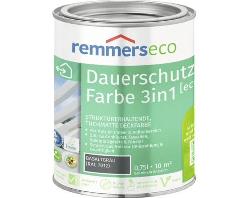 Remmers eco Öl-Farbe Holzfarbe RAL 7012 basaltgrau 750 ml Farbeimer Remmers Eco Dauerschutz Farbe 3in1 Basaltgrau
