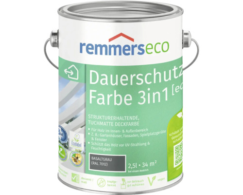Remmers eco Öl-Farbe Holzfarbe RAL 7012 basaltgrau 2,5 l Farbeimer Remmers Eco Dauerschutz Farbe 3in1, Basaltgrau
