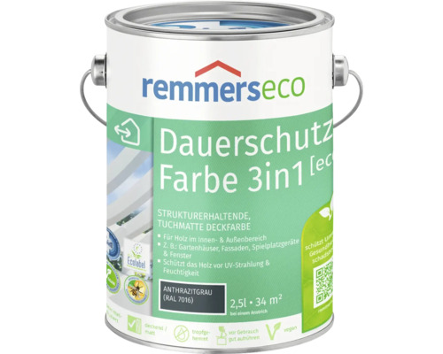 Remmers eco Öl-Farbe Holzfarbe RAL 7016 anthrazitgrau 2,5 l Remmers Eco Dauerschutz Farbe 3in1 Anthrazitgrau Lackdose