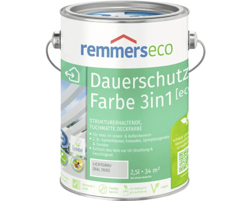 Remmers eco Öl-Farbe Holzfarbe RAL 7035 lichtgrau 2,5 l Farbeimer mit Remmers Eco Dauerschutz Farbe 3in1 für Holz im Innen- und Aussenbereich, 2,5 Liter