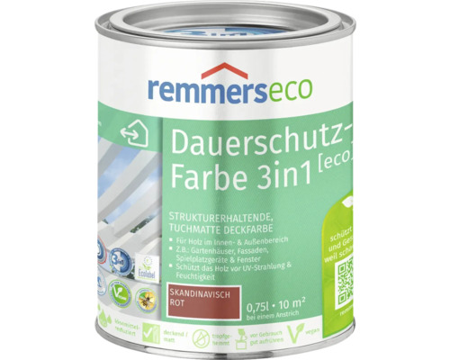 Remmers eco Öl-Farbe Holzfarbe skandinavischrot 750 ml Remmers Eco Dauerschutz Farbe 3in1, skandinavisch rot, 0,75 Liter Dose für Holz im Innen- und Aussenbereich