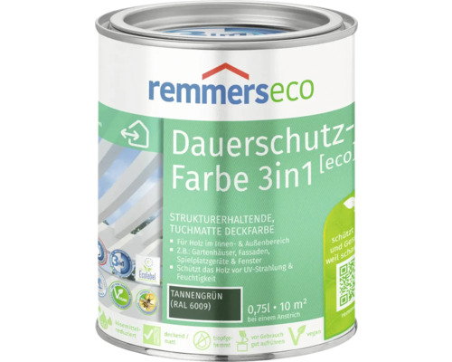 Remmers eco Öl-Farbe Holzfarbe RAL 6009 tannengrün 750 ml Dose mit RemmersEco Dauerschutz Farbe 3in1 Tannengrün