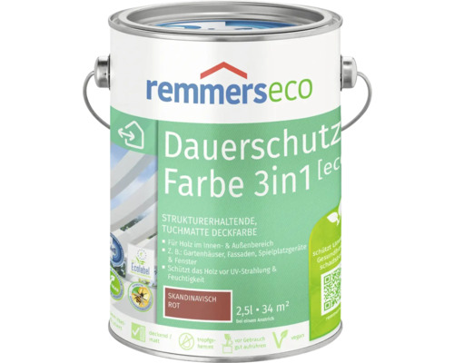 Remmers eco Öl-Farbe Holzfarbe skandinavischrot 2,5 l Farbeimer mit Dauerschutz Farbe 3in1 für Holz im Innen- und Außenbereich
