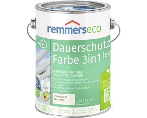 Remmers eco Öl-Farbe Holzfarbe RAL 9001 cremeweiß 2,5 l Remmers Eco Dauerschutz Farbe 3in1 Lackdose