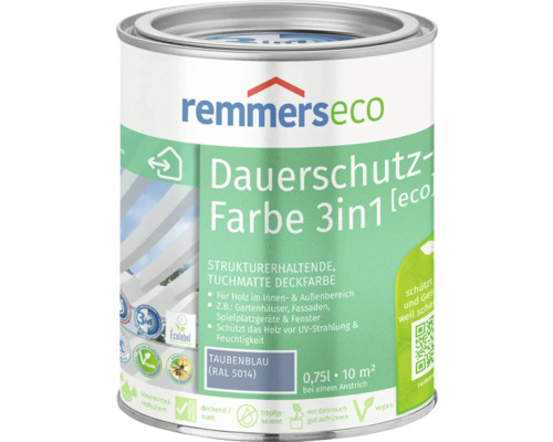 Remmers eco Öl-Farbe Holzfarbe RAL 5014 taubenblau 750 ml Farbeimer Remmers Eco Dauerschutz-Farbe 3in1 Taubenblau
