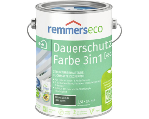 Remmers eco Öl-Farbe Holzfarbe RAL 6009 tannengrün 2,5 l Remmers Eco Dauerschutz Farbe 3in1 im Farbeimer