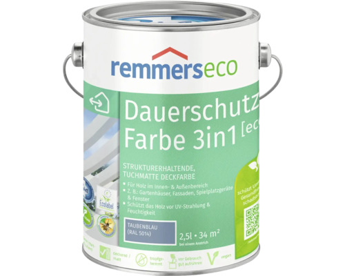 Remmers eco Öl-Farbe Holzfarbe RAL 5014 taubenblau 2,5 l Farbeimer mit Remmers Eco Dauerschutz Farbe 3in1 für Holz im Innen- und Aussenbereich, Inhalt 2,5 Liter