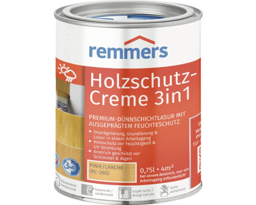 Remmers Holzschutzcreme Pinie Lärche 750 ml Remmers Holzschutz-Creme 3in1 Dose, Inhalt 0,75 Liter, für Imprägnierung, Grundierung und Lasur