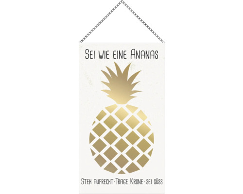 Holzschild mit Kette Ananas 13x23 cm