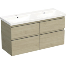 Jungborn Waschplatz TRENTA BxHxT 120x65x45 cm kendal eiche natur mit Doppelwaschtisch Keramik Griffleiste schwarz
