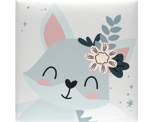 Dekorfliese mit Fuchsgesicht und Blumenmotiv