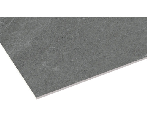 Graue Keramikfliese mit Marmoroptik.