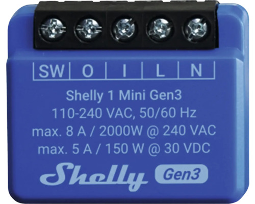 Shelly Plus 1 Mini Gen.3 intelligenter Schalter 1-Kanal 8A WLAN Bluetooth blau