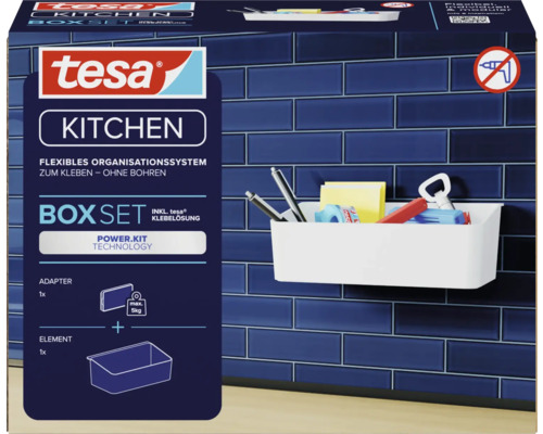 Tesa Kitchen Box Set, flexibles Organisationssystem zur Klebemontage ohne Bohren, inklusive Klebelösung