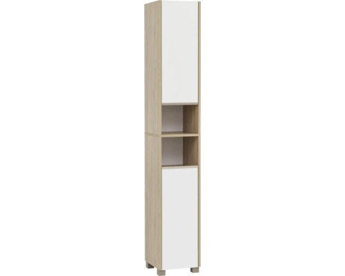 Hochschrank Möbelpartner Juba BxHxT 30.3x186.5x33.1 cm eiche hell-kreideweiß Hochschrank mit zwei Türen und zwei offenen Regalen