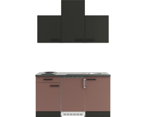 Optifit Singleküche mit Geräten Madrid420/Nizza407 150 cm anthrazit rostrot matt zerlegt Variante reversibel