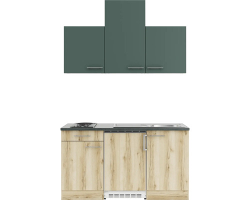 Optifit Singleküche mit Geräten Savona405/Livorno290 150 cm grün wildeiche matt strukturiert zerlegt Variante reversibel