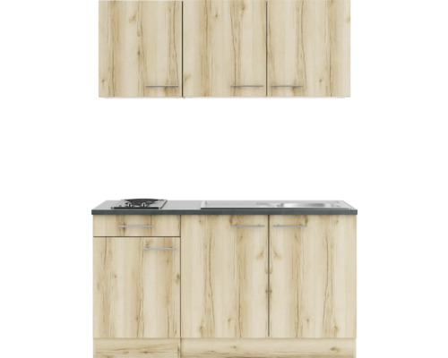 Küchenzeile mit Ober- und Unterschränken im Holzdekor