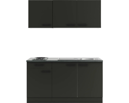 Küchenzeile mit Hängeschränken, Spüle und Kochfeld