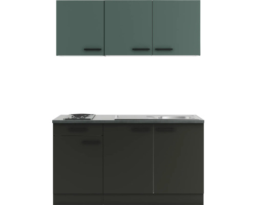 Optifit Singleküche mit Geräten Verona405/Madrid420 150 cm grün anthrazit matt zerlegt Variante reversibel