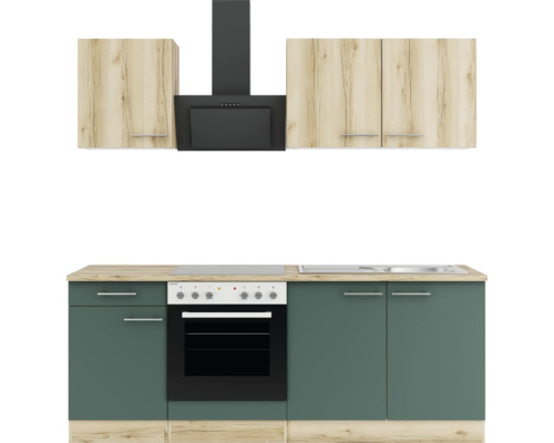 Optifit Küchenzeile mit Geräten Livorno290/Savona405 210 cm wildeiche grün matt strukturiert zerlegt Variante reversibel