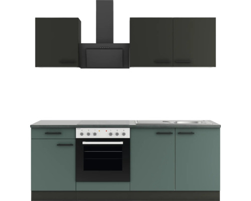 Optifit Küchenzeile mit Geräten Madrid420/Verona405 210 cm anthrazit grün matt zerlegt Variante reversibel