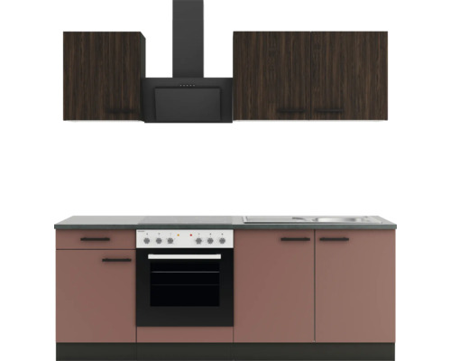 Optifit Küchenzeile mit Geräten Rimini409/Nizza407 210 cm nussbaum rostrot matt zerlegt Variante reversibel