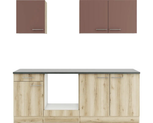 Optifit Küchenzeile Bari407/Livorno290 210 cm rostrot wildeiche matt strukturiert zerlegt Variante reversibel