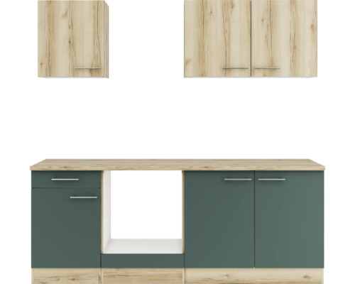 Optifit Küchenzeile Livorno290/Savona405 210 cm wildeiche grün matt strukturiert zerlegt Variante reversibel
