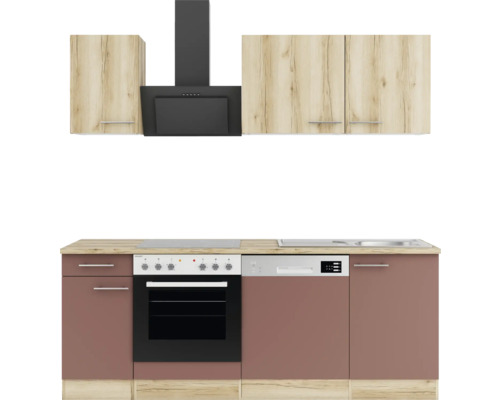Optifit Küchenzeile Livorno290/Bari407 210 cm wildeiche rostrot matt strukturiert zerlegt Variante reversibel