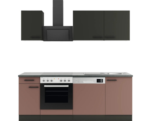 Optifit Küchenzeile mit Geräten Madrid420/Nizza407 210 cm anthrazit rostrot matt zerlegt Variante reversibel