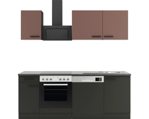 Optifit Küchenzeile mit Geräten Nizza407/Madrid420 210 cm rostrot anthrazit matt zerlegt Variante reversibel