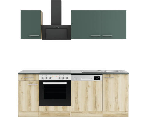 Optifit Küchenzeile mit Geräten Savona405/Livorno290 210 cm grün wildeiche matt strukturiert zerlegt Variante reversibel
