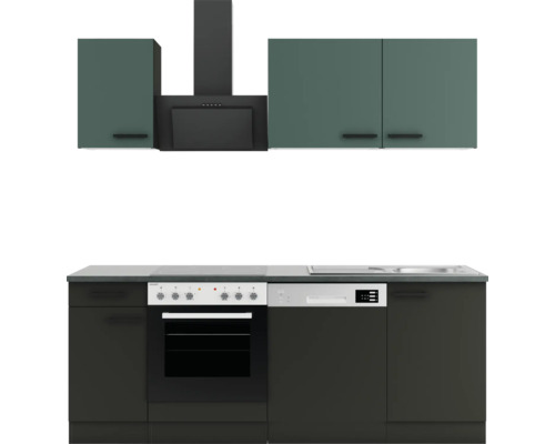 Optifit Küchenzeile mit Geräten Verona405/Madrid420 210 cm grün anthrazit matt zerlegt Variante reversibel