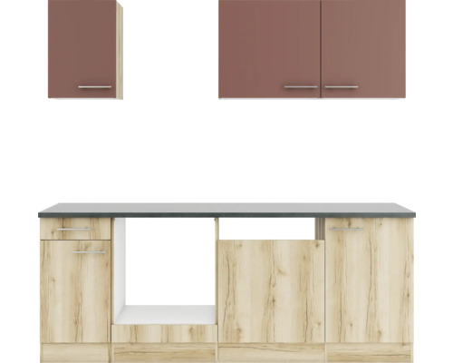 Optifit Küchenzeile Bari407/Livorno290 210 cm rostrot wildeiche matt strukturiert zerlegt Variante reversibel