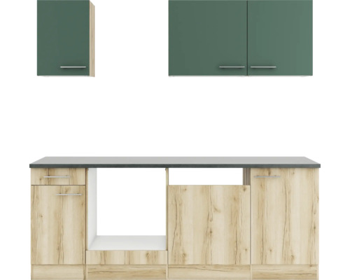 Optifit Küchenzeile Savona405/Livorno290 210 cm grün wildeiche matt strukturiert zerlegt Variante reversibel