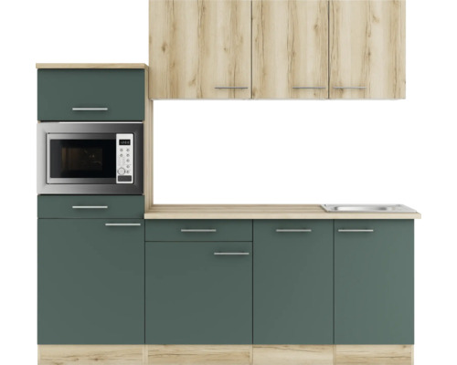 Optifit Küchenzeile mit Geräten Livorno290/Savona405 210 cm wildeiche grün matt strukturiert zerlegt Variante reversibel